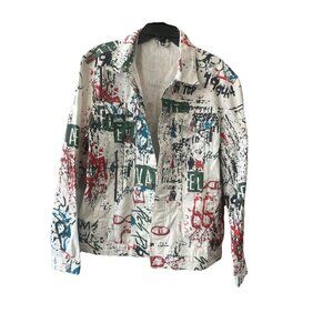 Unisex Graffiti 1994 White Retro Denim Jacket Size Large Artisan Throwback